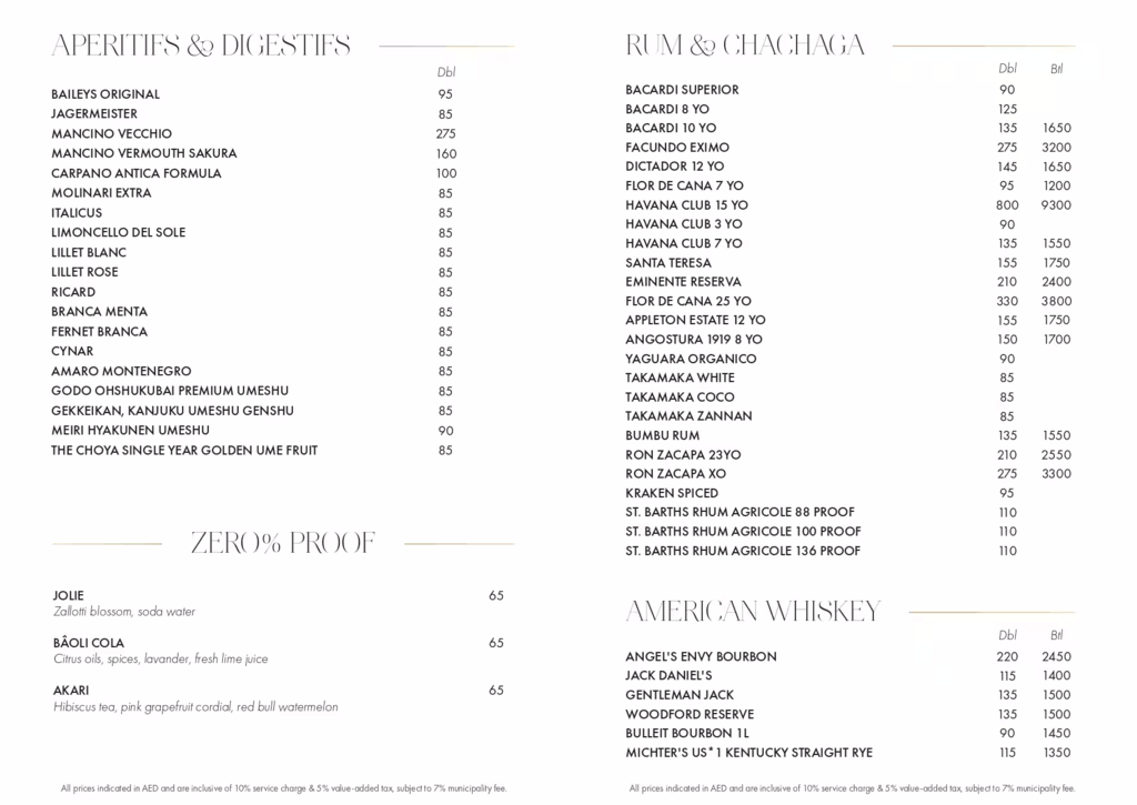 baoli bottle menu