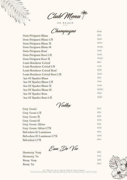 be beach dubai bottle menu