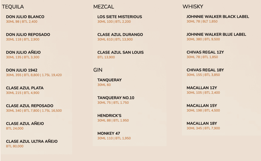 bohemia dubai bottle menu
